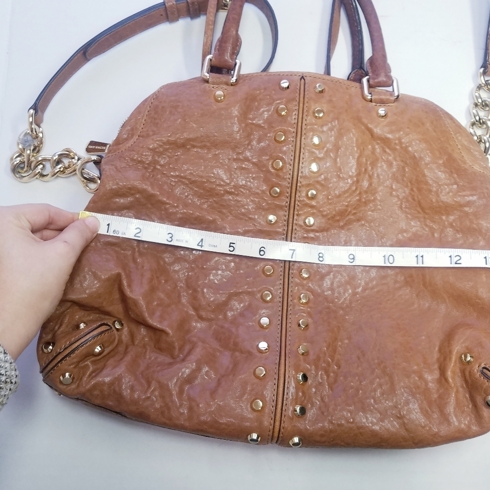 🌸 Michael Kors | Tan Leather Studded Medium Size Satchel Bag - Picture 12 of 15